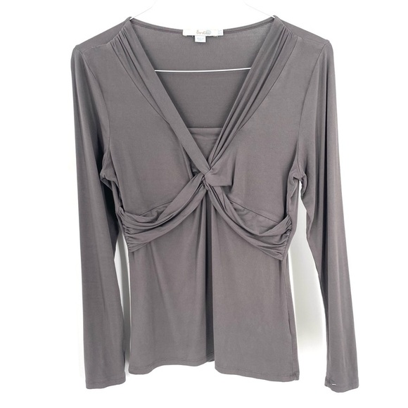 Boden GRAY Ponte Twist Front Jersey Long Sleeve VNeck Blouse Top - Picture 1 of 7